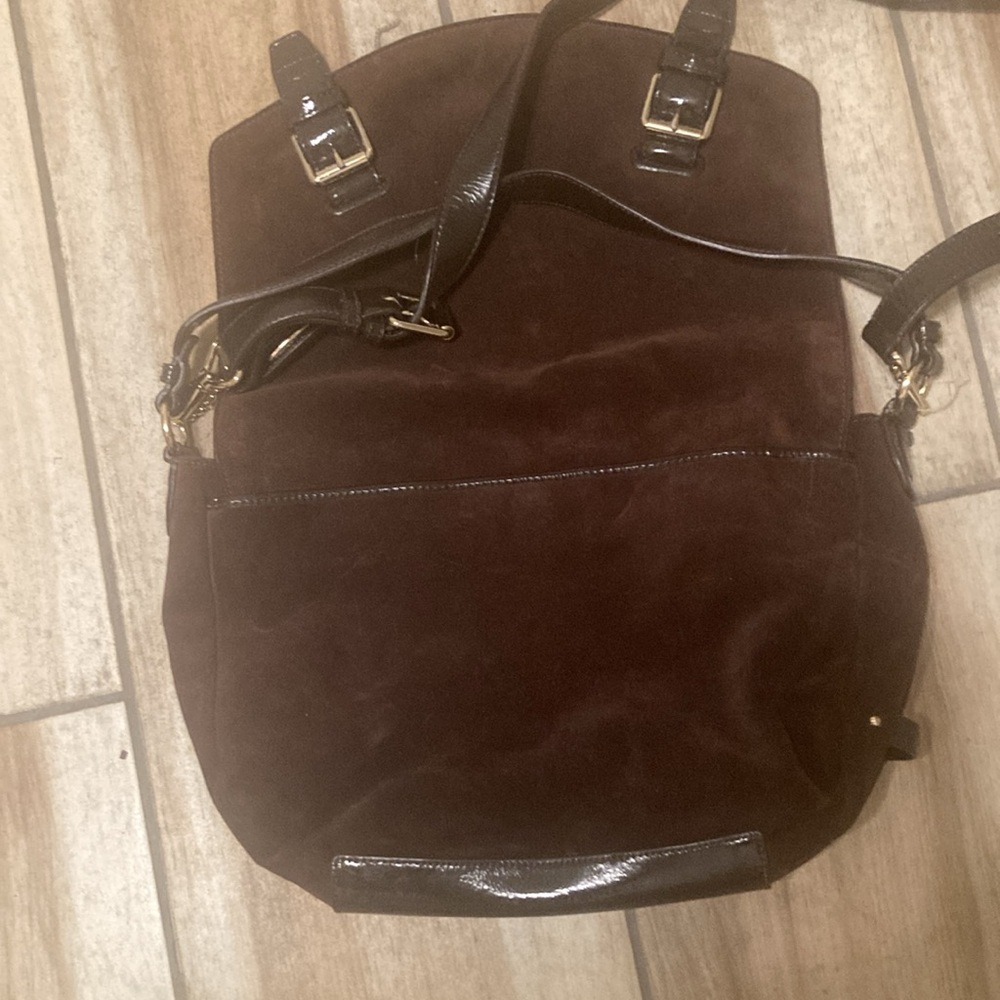 Cole Haan Brown Suede Crossbody
Messenger Bag Purse Patent
Accent Dbl Handle - Picture 5 of 9